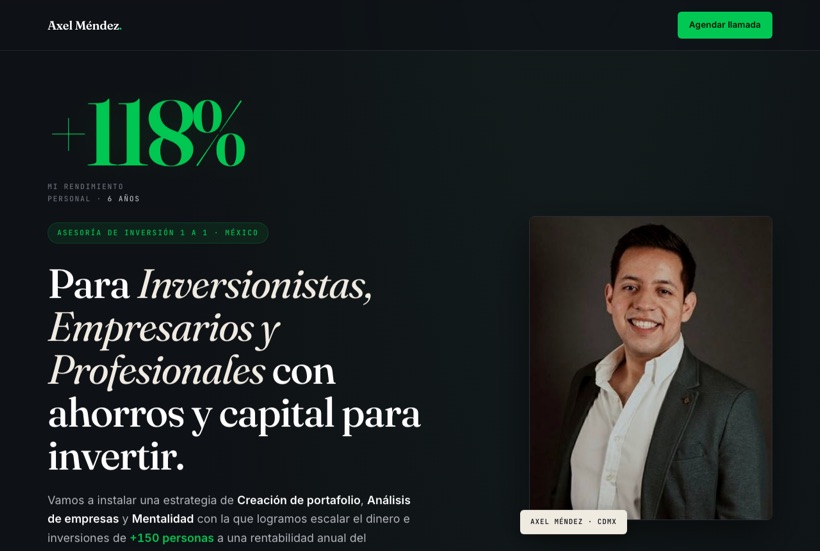 Web de marca personal de Axel Méndez, asesor de inversiones